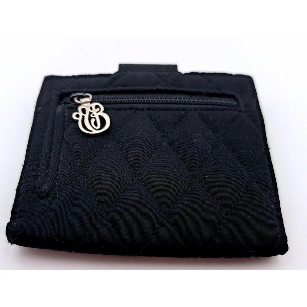 Vera Bradley Black Quilted Microfiber Bifold Wallet with ID Window & Coin Pocket